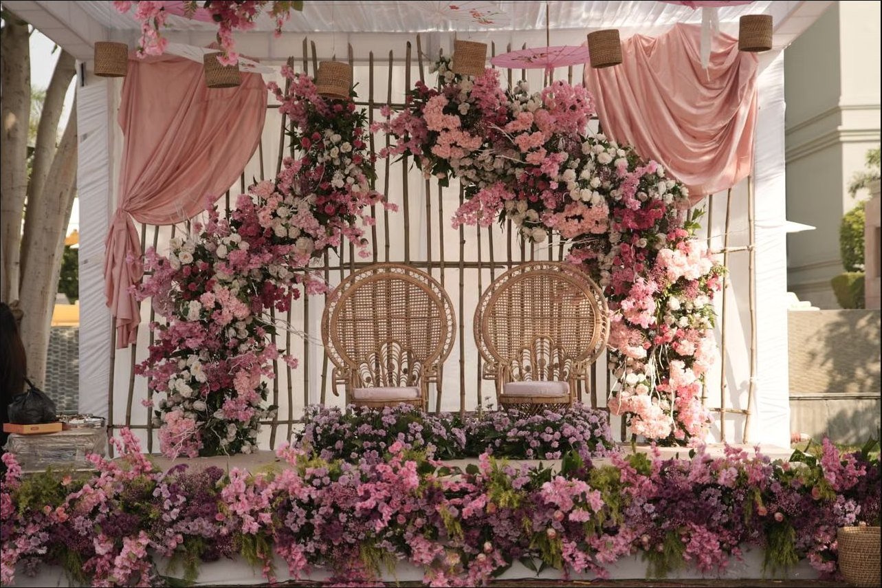 Elegant floral wedding stage designed for a celebration